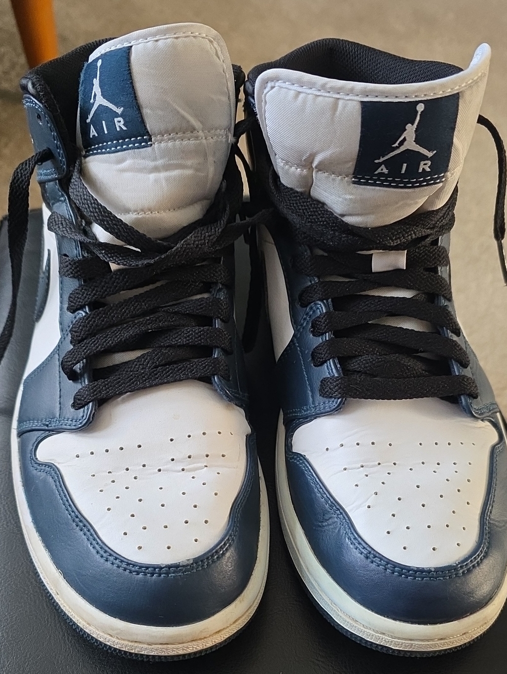 Jordan 1s Mid/High-Top Sneakers - White & Navy